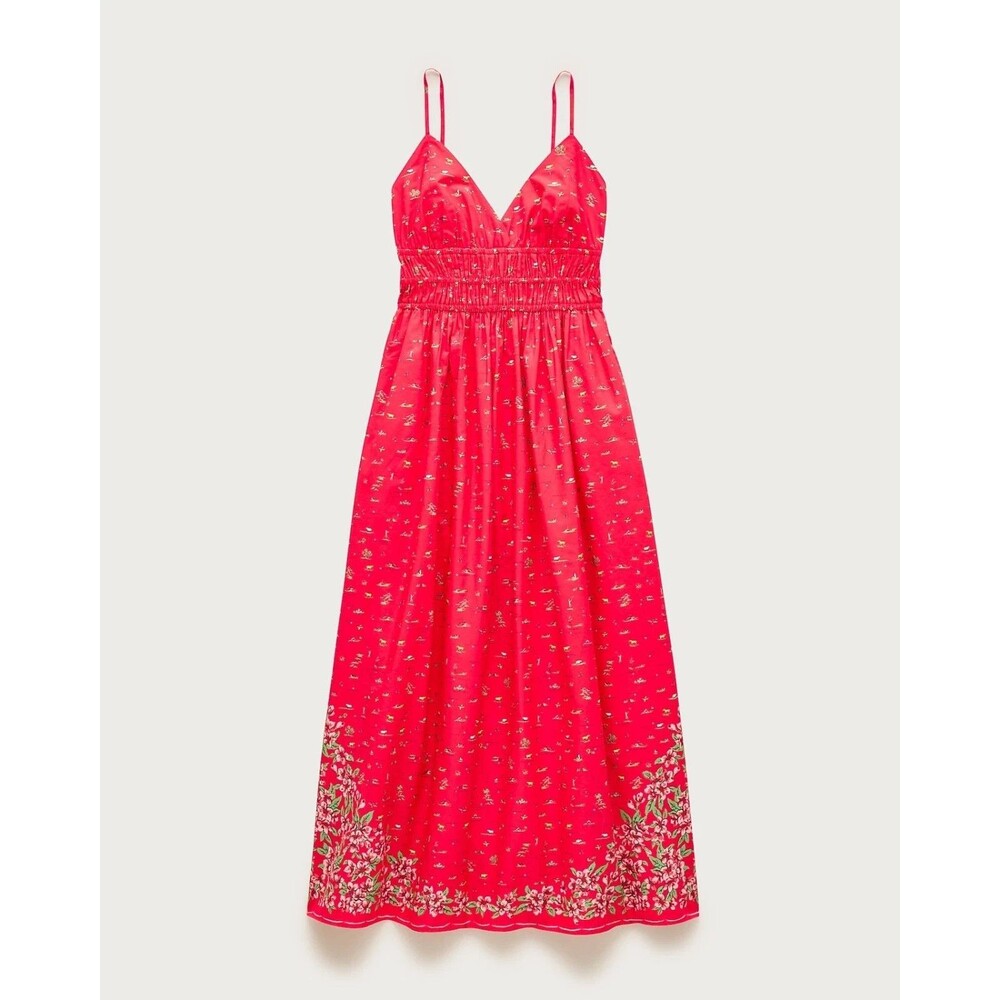 J. Crew Cotton Poplin Red Floral Map Print Maxi Sundress Size 12 - NEW!